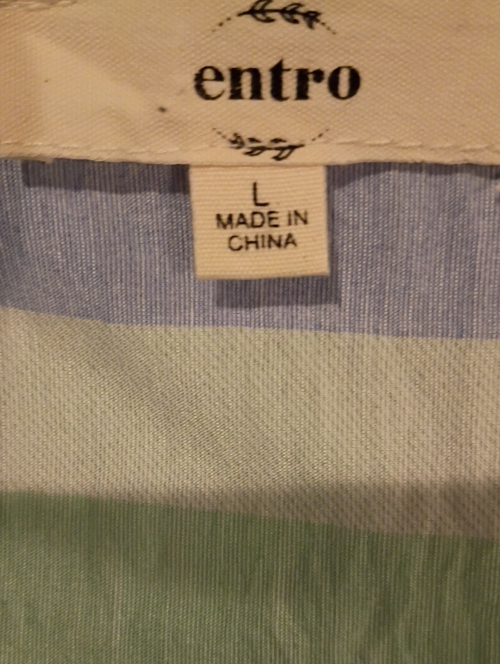 entro Blue, Green & White Striped Blouse with Ruffled Bodice